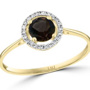 Smoky Quartz & Diamond Halo Ring in 14k Yellow Gold RINGS Bailey's Fine Jewelry