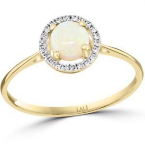 Opal & Diamond Halo Ring in 14k Yellow Gold RINGS Bailey's Fine Jewelry
