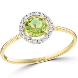 Peridot & Diamond Halo Ring in 14k Yellow Gold RINGS Bailey's Fine Jewelry