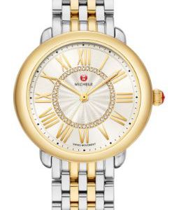 Michele Serein Mid Stainless Steel and 18k Yellow Gold Plate Diamond Dial Watch WATCH Bailey's Fine Jewelry