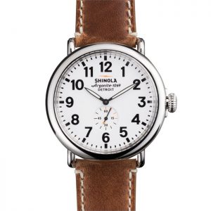 Shinola Runwell 47mm Watch with White Dial and Brown Leather Strap WATCH Bailey's Fine Jewelry
