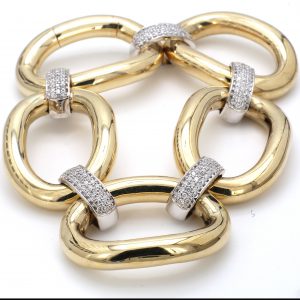 Two-Toned Large Link Bracelet With Diamond Connectors BRACELET Bailey's Fine Jewelry