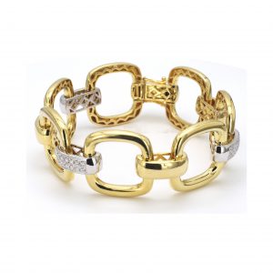 Two-Tone Square Link Bracelet With Diamond Connectors BRACELET Bailey's Fine Jewelry