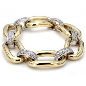 Yellow and White Gold Link Bracelet with Diamond Connectors BRACELET Bailey's Fine Jewelry