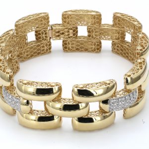 Wide Yellow And White Gold Link Bracelet With Diamond Links BRACELET Bailey's Fine Jewelry