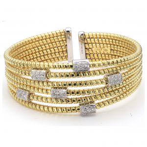 Yellow and White Gold Multi Strand Cuff with Diamond Stations BRACELET Bailey's Fine Jewelry