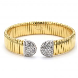 Thick Two-Toned Gold Cuff with Diamond End Caps BRACELET Bailey's Fine Jewelry
