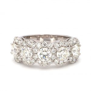 Five Stone Diamond With Diamond Halo Band Ring RINGS Bailey's Fine Jewelry