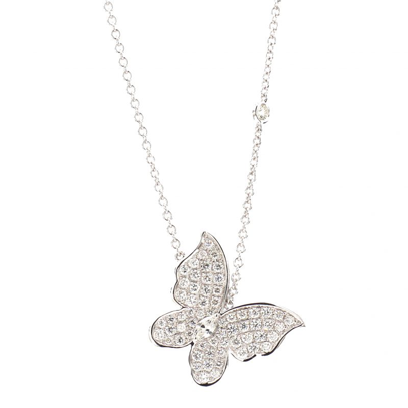 Butterfly Diamond Pendant Necklace in White Gold