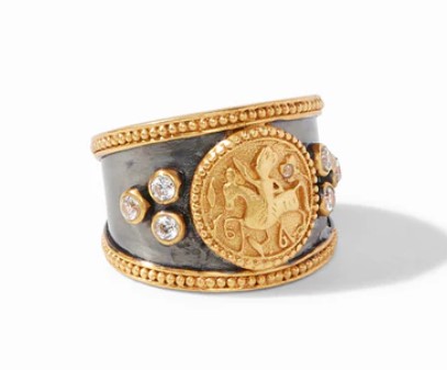 Julie Vos Coin Crest Ring in Mixed Metal and Cubic Zirconia