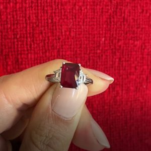 Ruby and Diamond Platinum Three Stone Ring