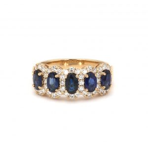 Five Stone Sapphire With Diamond Halos Ring RINGS Bailey's Fine Jewelry
