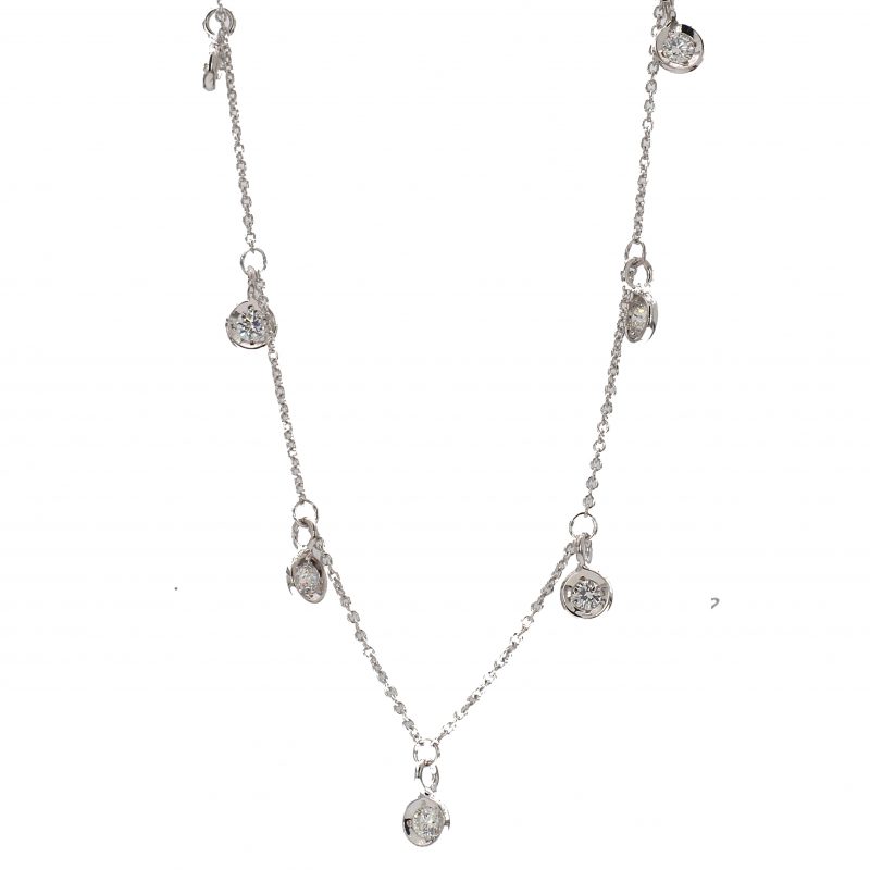Roberto Coin White Gold Seven Drop Diamond Stations Necklace