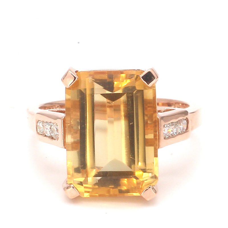7ct Citrine Cut Rectangle Ring with Diamonds