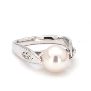 Cultured Pearl Ring with Diamonds on Band RINGS Bailey's Fine Jewelry