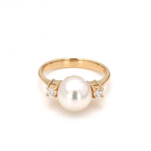 Yellow Gold Single Pearl With Two Diamonds Ring RINGS Bailey's Fine Jewelry