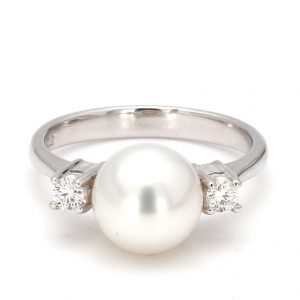 Single Pearl and Two Diamond Ring RINGS Bailey's Fine Jewelry