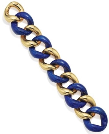 Seaman Schepps 18K Gold and Lapis Classic Link Bracelet