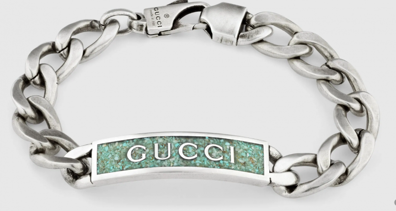 Gucci Tag ID Silver and Turquoise Bracelet