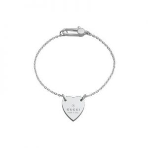 Gucci Engraved Trademark Heart Silver Bracelet, Size 16 BRACELET Bailey's Fine Jewelry