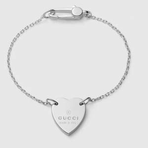 Gucci Engraved Trademark Heart Silver Bracelet, Size 17 BRACELET Bailey's Fine Jewelry