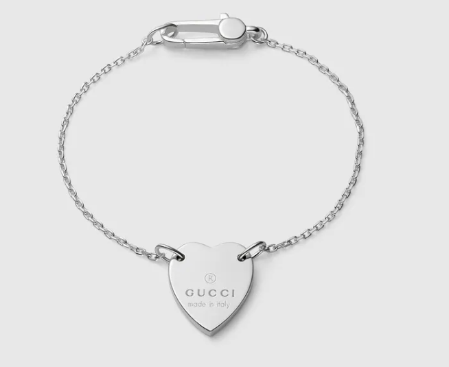 Gucci Engraved Trademark Heart Silver Bracelet, Size 17