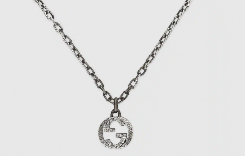 Gucci Interlocking G Pendant Aged Silver Necklace