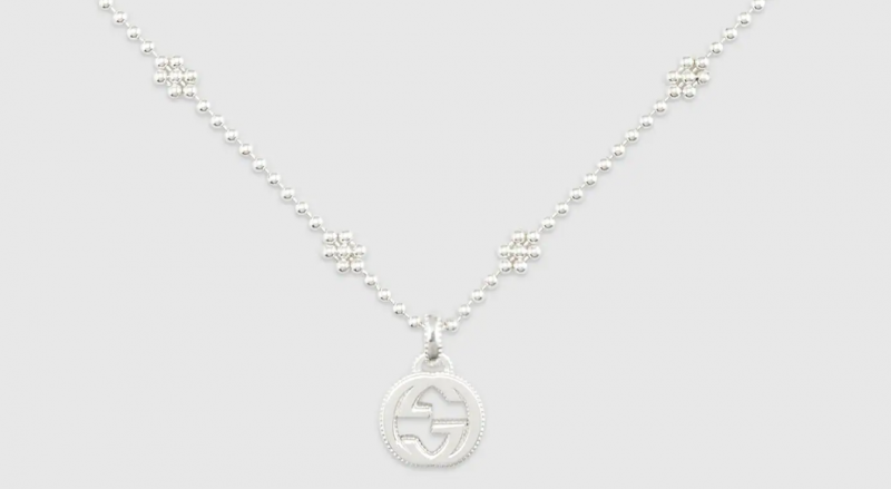 Gucci Interlocking G Pendant Station Silver Necklace
