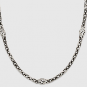 Gucci Interlocking G Aged Silver Station Necklace NECKLACE Bailey's Fine Jewelry