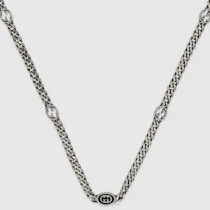 Gucci Interlocking G Black Enamel Silver Necklace NECKLACE Bailey's Fine Jewelry