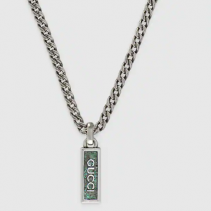 Gucci Tag Turquoise Enamel Script pendant Silver Necklace NECKLACE Bailey's Fine Jewelry