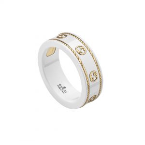 Gucci Icon 18K Gold White Band Ring RINGS Bailey's Fine Jewelry
