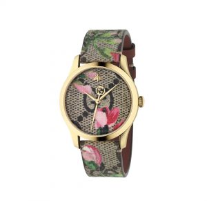 Gucci G-Timeless Contemporary 38mm GG Supreme Canvas Pink Bloom Watch WATCH Bailey's Fine Jewelry