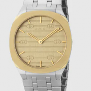 Gucci 25H 34mm Golden Brass Steel Watch WATCH Bailey's Fine Jewelry
