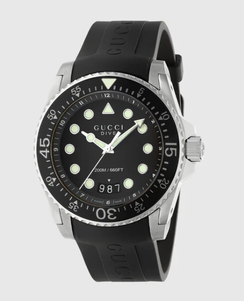 Gucci Dive Black 45mm Rubber Watch