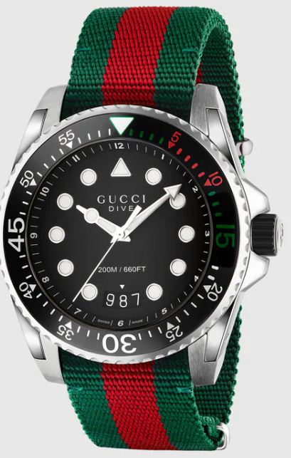 Gucci Dive Black 45mm Green and Red Web Nylon Watch