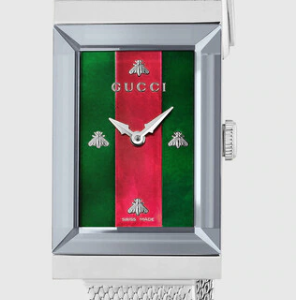 Gucci G-Frame 21x34mm Red and Green Web Bees Steel Mesh Watch WATCH Bailey's Fine Jewelry