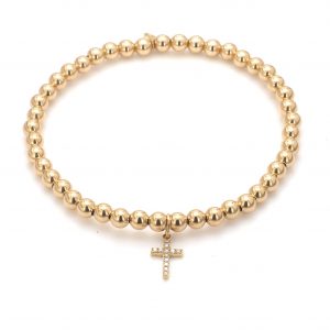 Sydney Evan Pave Cross Gold Stretch Bracelet BRACELET Bailey's Fine Jewelry