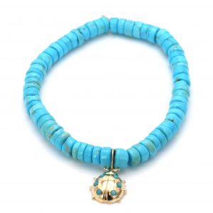 Sydney Evan Lady Bug Charm Turquoise Heishi Stretch Bracelet BRACELET Bailey's Fine Jewelry