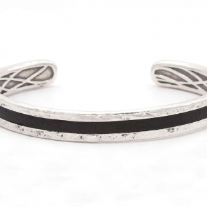 John Varvatos Leather Silver Cuff Bracelet BRACELET Bailey's Fine Jewelry