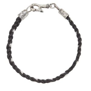 John Varvatos Leather Braided Silver Single Strand Bracelet BRACELET Bailey's Fine Jewelry
