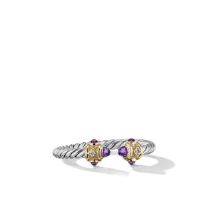David Yurman Renaissance Ring in Sterling Silver with Amethyst, 14K Yellow Gold and Diamonds RINGS Bailey's Fine Jewelry